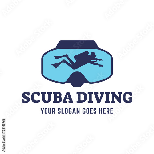 Scuba Diving Vector Logo Design Illustration of Under Water Swimming Equipment