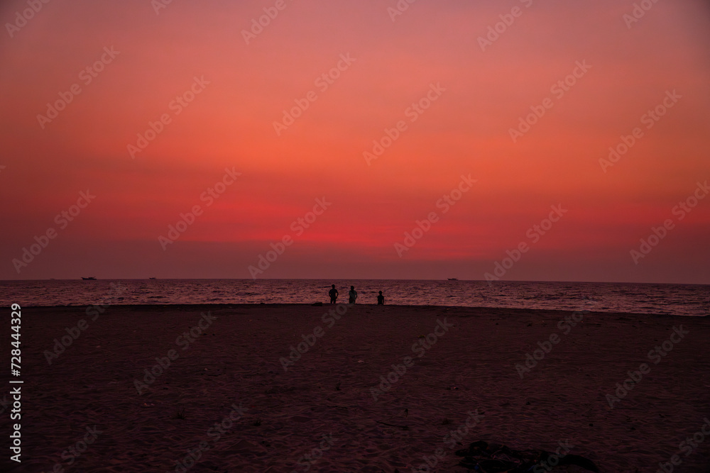 People Enjoying Sunset in Alappuzha Beach (Alleppey beach) In Kerala 