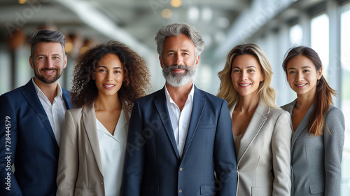 Portrait of successful group of business people at modern office looking at camera. Portrait of happy businessmen and satisfied businesswomen standing as a team. Multiethnic group of people smiling. photo