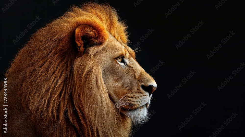 King Lion from profile angle in black background