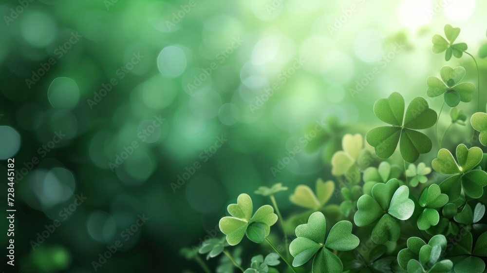 St. Patrick's Day background in green with clovers, providing ample copy space for additional text or design elements St. Patrick's Day background in green with clovers, providing ample copy space for additional text or design elements