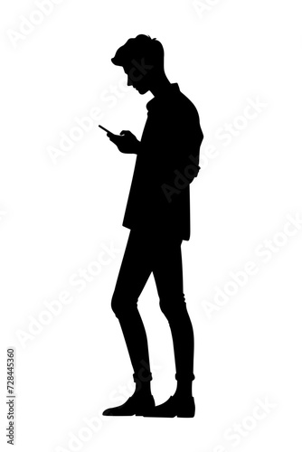 Silhouette of a Teenager using a smartphone. Flat vector illustration
