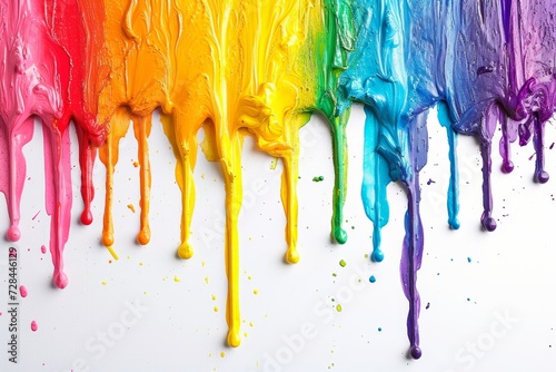 Rainbow-Colored Paint Dripping on White Background, Creating a Vibrant Banner with Colored Oil Streaks Colorful Oil Streaks