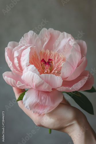 Pretty Pink Peony: A Breathtaking Floral Beauty Blooming in a Fresh Green Garden, a Close-Up of Exquisite Petals Against a White Background.