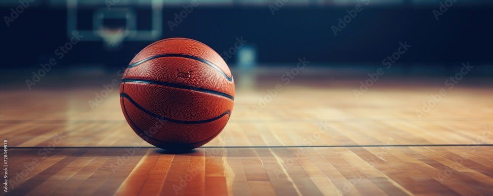 A basketball on an amazing empty basketball court. A basketball on an amazing empty basketball court.