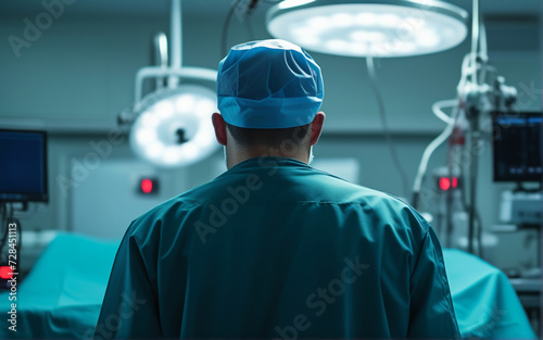 Back view of a surgeon doing a surgical operation at hospital , surgery in operating room concept image