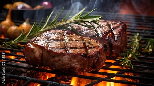 Tender steak on a barbecue grill
