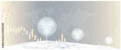 Green energy concept. Process of rotating wind energy graphically.