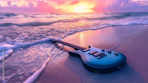 electric guitar on the beach photo