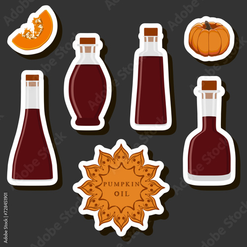 Illustration on theme big set different types liquid oil, bottle various size