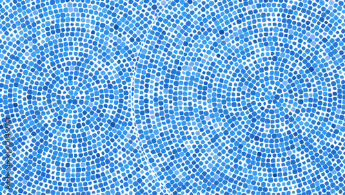 Blue Circular Mosaic Pattern. Decorative Antique Stone Ornament. Vector Illustration.