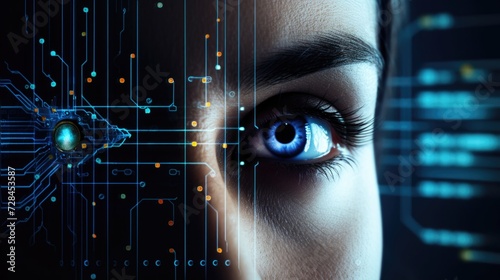Eye being scanned by biometric recognition system, technology used for identity verification