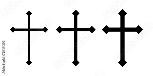 Cross vector shape symbol. Christianity sign. Christian religion icon. Catholic and protestant faith logo or image. Teutonic crusader label. Gothic crusade crucifix. photo