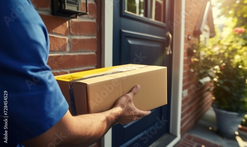 Delivery man delivering parcel box to customer