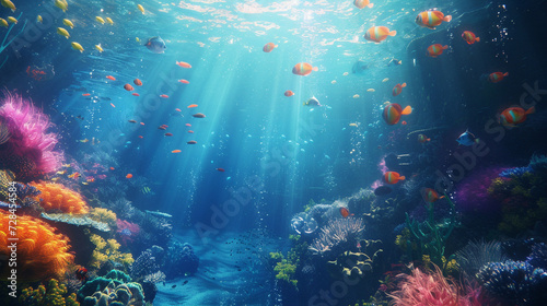 Tranquil underwater scenery, focusing on the ecological significance and the natural beauty of the submarine environment