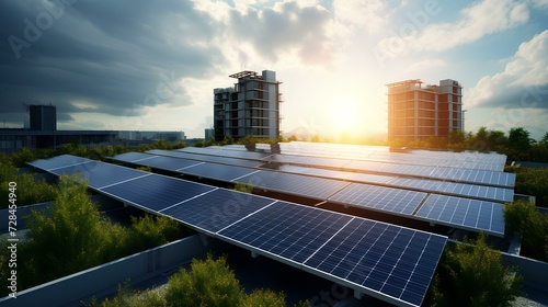 Solar panels being installed on office buildings