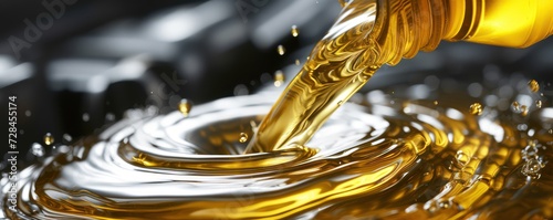 Lubricate motor oil and Gears. Oil wave splashing in Car engine with lubricant oil. photo