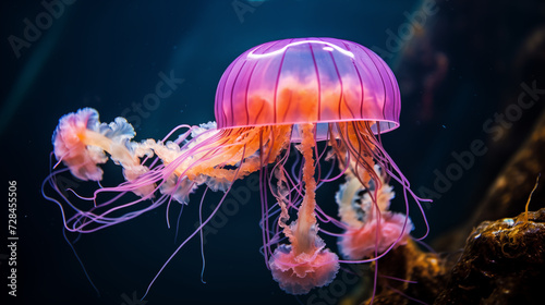 Captivating Pink and Orange Jellyfish Underwater © Miva