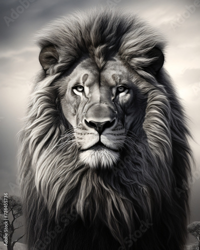 a picture of the lion, in the style of realistic portrait, white and gray, airbrush art © Possibility Pages