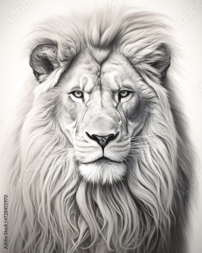 a picture of the lion  in the style of realistic portrait  white and gray  airbrush art