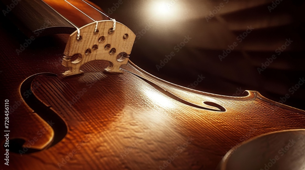Closeup abstraction with a musical instrument. A beautiful musical form resembling a violin and stringed musical instruments - obrazy, fototapety, plakaty 