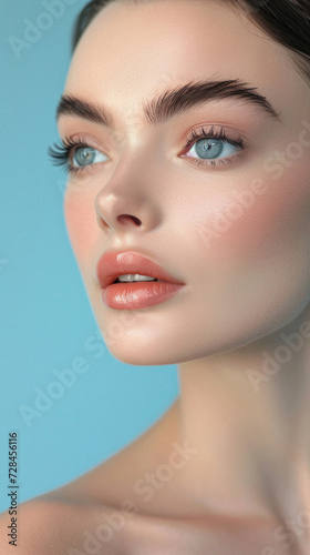 Beauty portrait of young woman with blue eyes. Perfect skin .