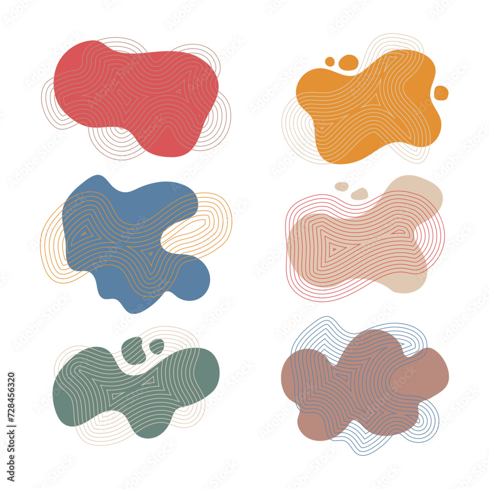 Abstract shapes set. Isolated Flat Vector background illustration. Various colors modern template. Minimal curvy design. Geometric graphic elements. Place for text.