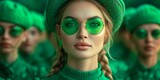 A gorgeous, fashionable girl in trendy green style celebrates St. Patrick's Day with elegance.