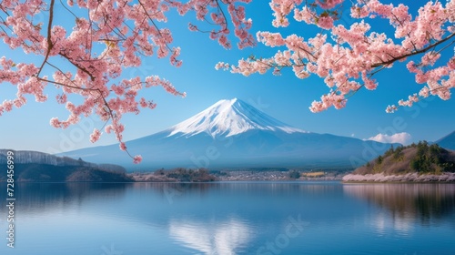Mount Fuji landscape with Sakura blossom, Japan