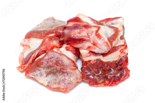 piece of raw beef meat on a white background isolated