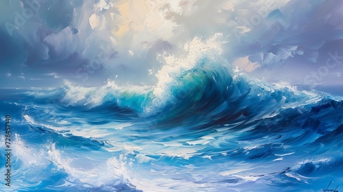 Stormy waves in the ocean, oil painting on canvas