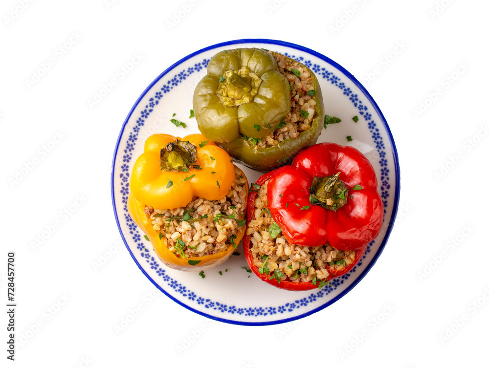 Stuffed peppers made with colorful bell peppers. A delicious stuffed pepper with bulgur and meat.