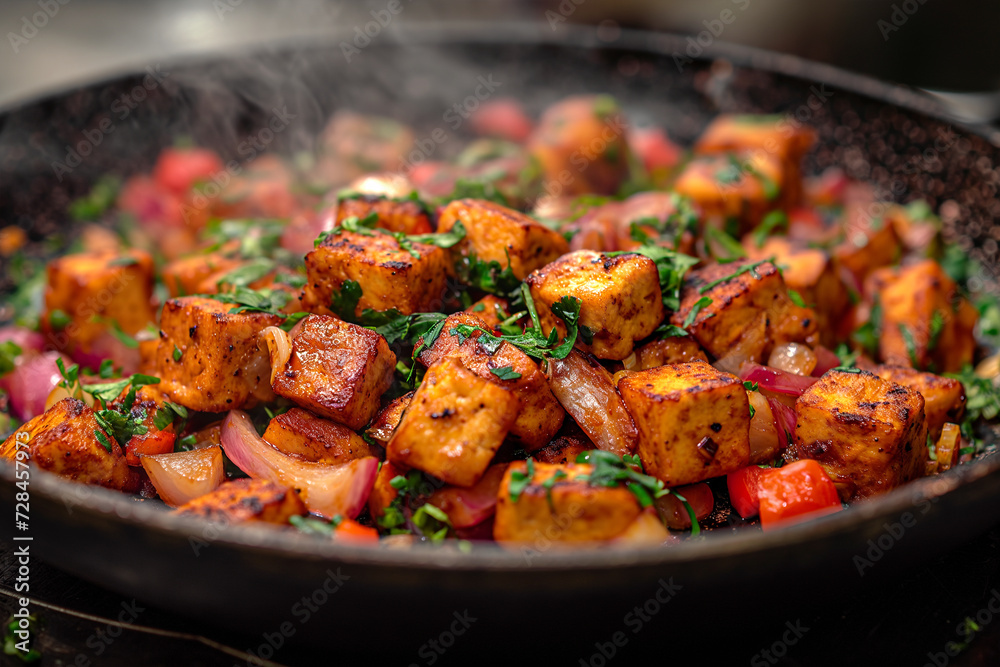 Vegetate flambee with smoked tofu and onions. Vegetate flambee with smoked tofu and onions.