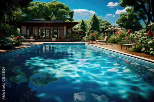 Outdoor swimming pool with clear water in the villa