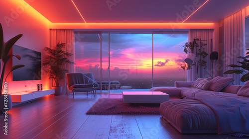 Enter a futuristic living space with interactive holographic displays, smart furniture that adjusts to your preferences, and ambient lighting that adapts to your mood. 