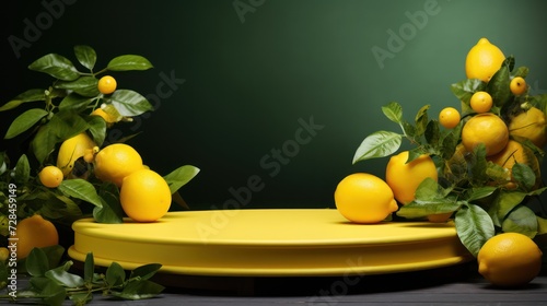 Background lemon podium product fruit platform cosmetic scene display citrus yellow.