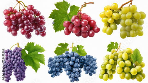 Grapes collection isolated on white background. Clipping path included .