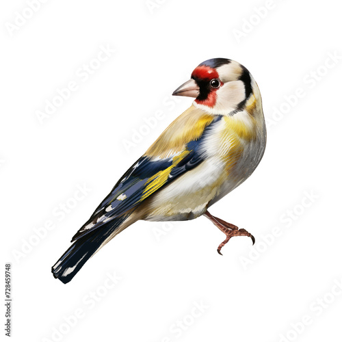 Goldfinch watercolor illustration on white background. Bird