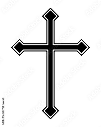 Cross vector shape symbol. Christianity sign. Christian religion icon. Catholic and protestant faith logo or image. Teutonic crusader label. Gothic crusade crucifix.