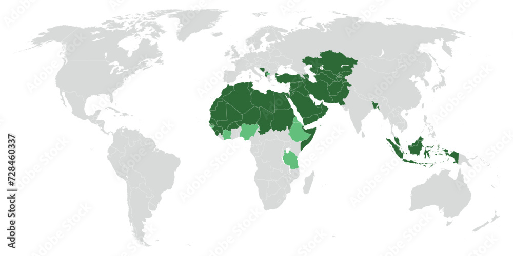 Obraz premium Islam distribution map of the world.