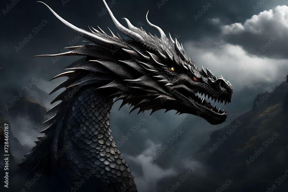 Black Dragon Profile Against different background, 8k . Black Dragon Profile Against different background, 8k .