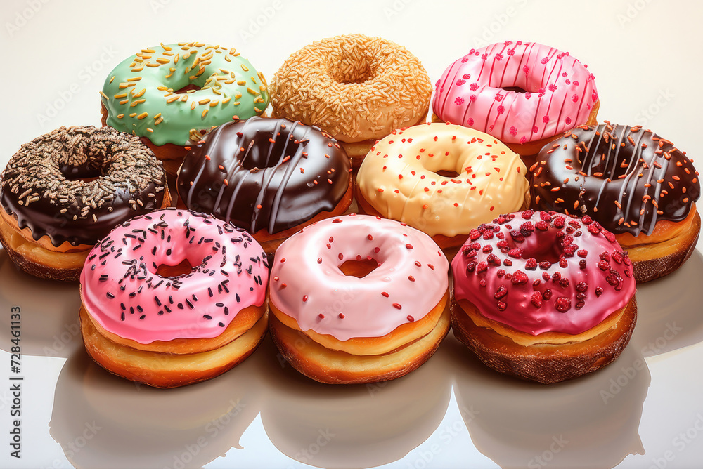 Assorted glazed donuts on a white background Assorted glazed donuts on a white background