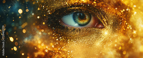 Sparkling Beauty: Glittering Eye in Bright Golden Background