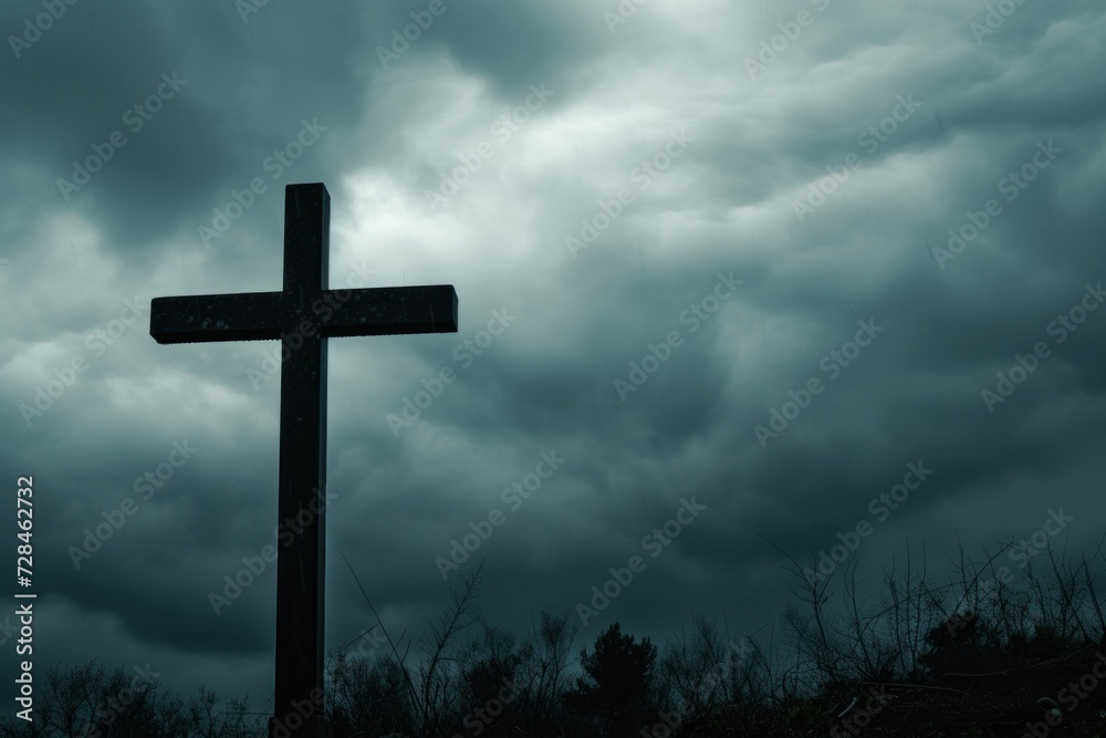 Overcast sky background with holy cross Copy space for text Overcast sky background with holy cross Copy space for text
