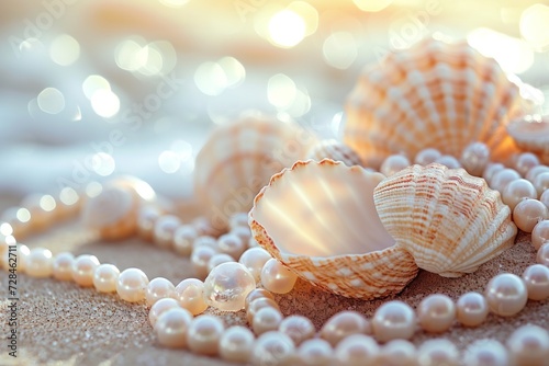 Isolated pearl white seashell on the beach