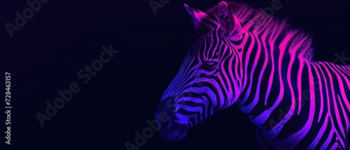 A vibrant and artistic close-up of a zebra with vibrant purple and blue hues, capturing the essence of wild beauty in vibrant colors.