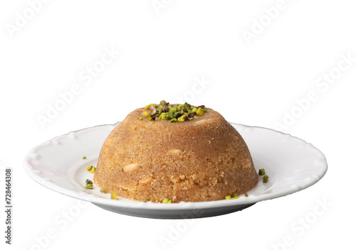 Traditional Turkish semolina sweet desert halva (Turkish name; irmik helvasi) photo