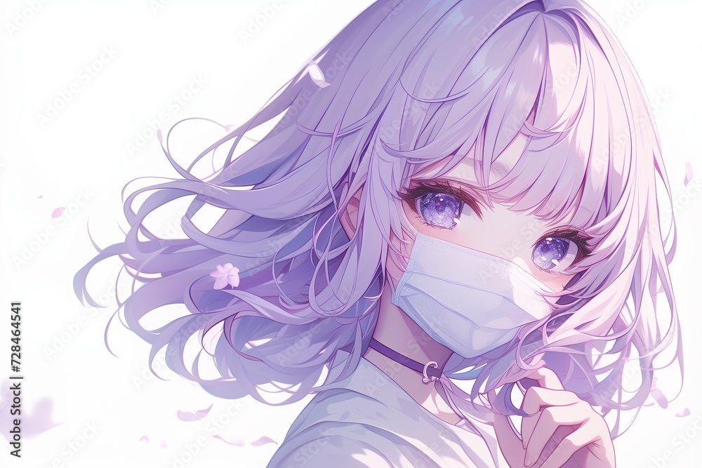 Beautiful Anime Girl With Pale Purple Color Hair On White Background Beautiful Anime Girl With Pale Purple Color Hair On White Background