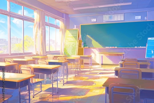 Clean, Organized School Setting Featuring Cartoonlike Watercolor Art Style Seamless Loopable Video Background photo