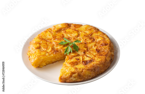 Spanish omelette with potatoes, typical spanish cuisine on gray concrete floor. Tortilla Espanola. Turkish name; Yumurtali patates photo